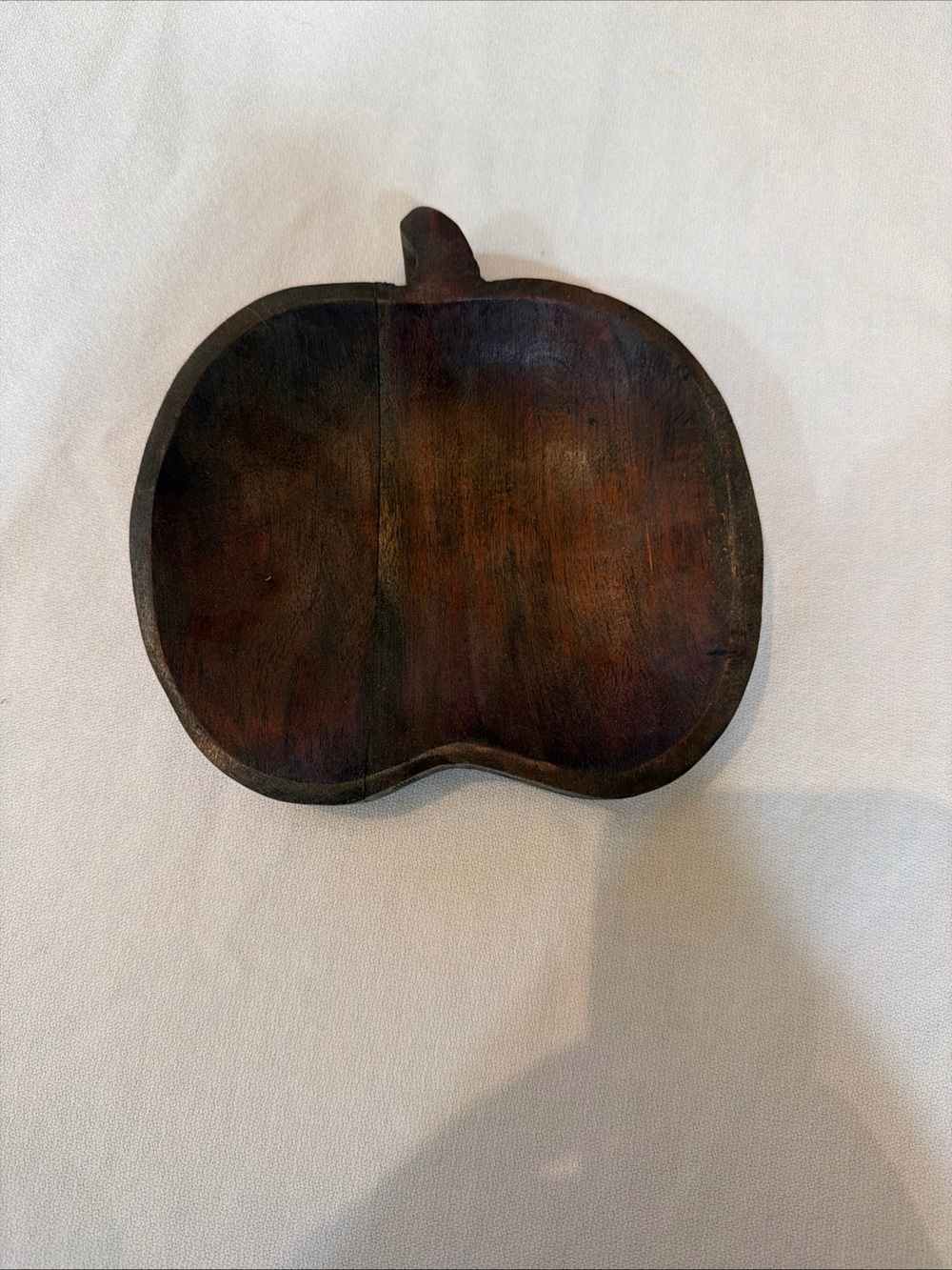 Vtg Apple-Shaped Wooden Serving Tray - Dark Brown
